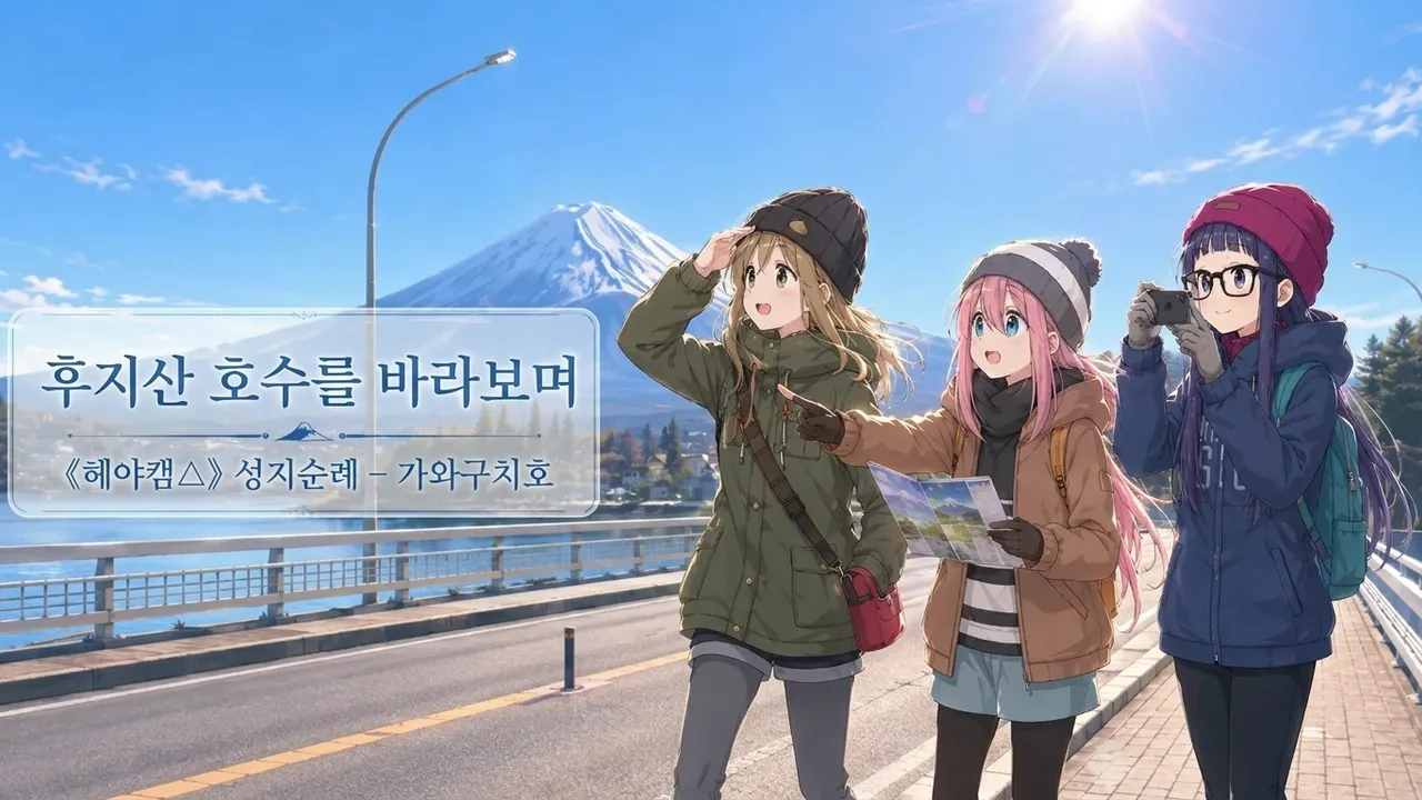 후지산 호수를 바라보며 《헤야캠△》 성지순례 – 가와구치호