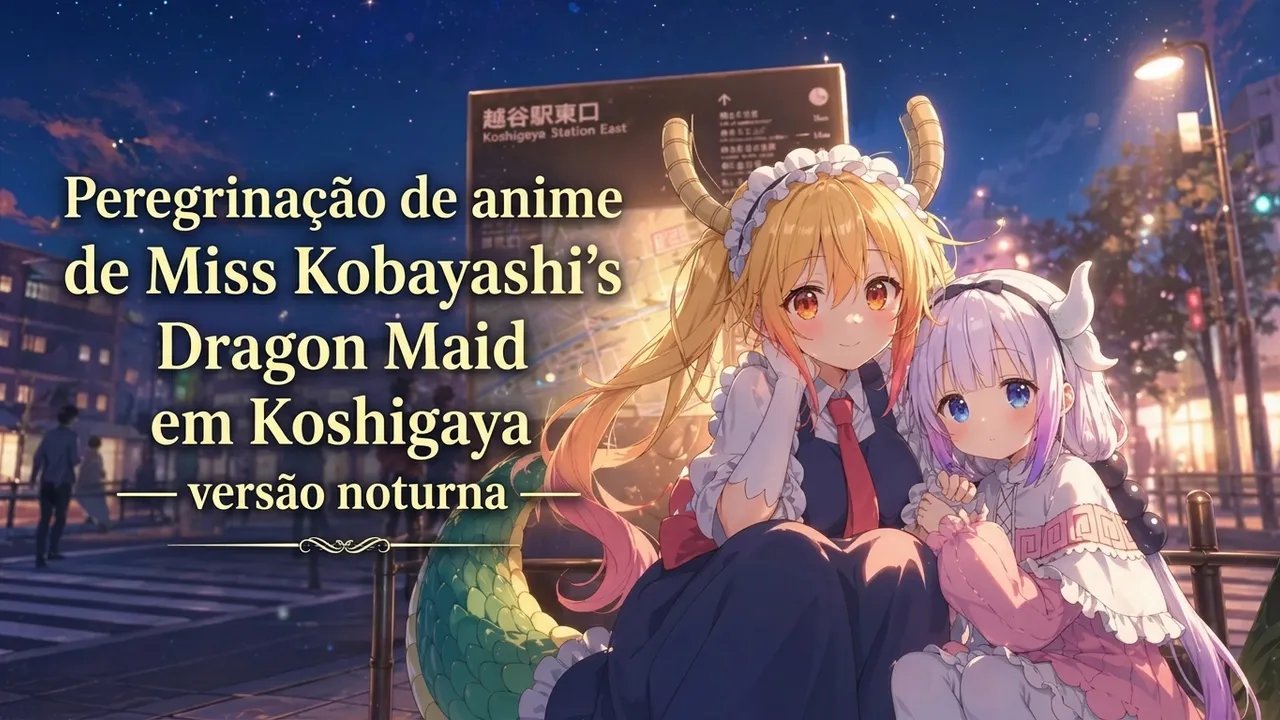 Peregrinação de anime de Miss Kobayashi's Dragon Maid em Koshigaya — versão noturna